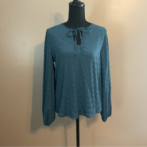 Nine West Teal Tie-Neck Blouse